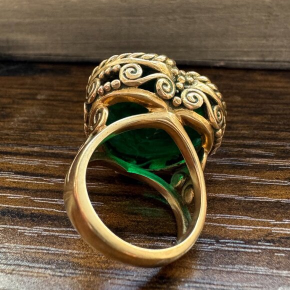 VINTAGE Sajen Bronze Amore Heart Green Quartz Ring 24.98ct Size 5 - Picture 6 of 6